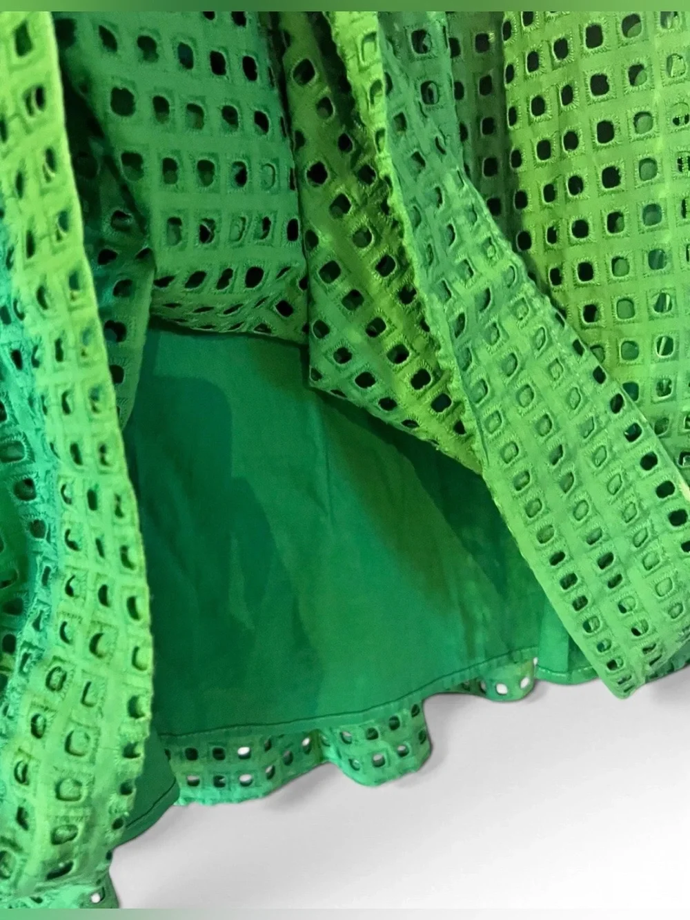 Kate Spade New York Green Eyelet Volume Midi Skirt Sz L Dopamine Dressing NWOT